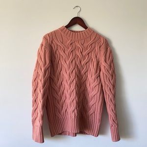 COS Pink Wool Cable Knit Mock Neck Sweater